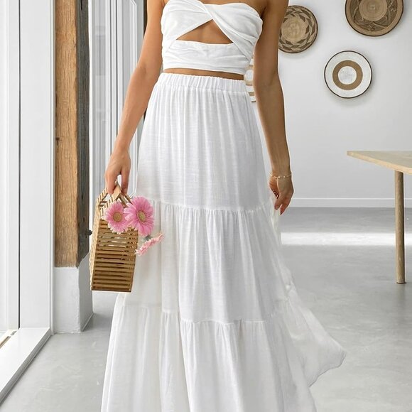 Women’s Summer Boho Flowy Swing Tiered A-Line Maxi Skirt 2025 Fashion Trendy Ela - Picture 2 of 5